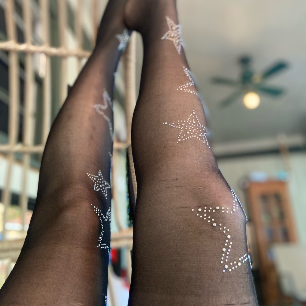 Sheer Black Rhinestone Star Tights - Picture 3 of 5